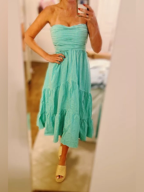 cinq a sept Dresses & Skirts - CINQ A SEPT Maurice Strapless Cotton Seersucker Dress Size 12